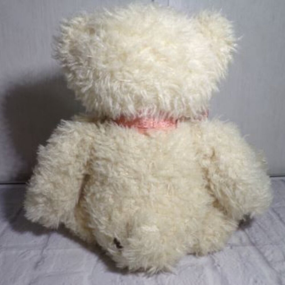 2020 FAO Schwarz Plush Teddy Bear 10" Curly Cream Peach Bow Stuffed Animal - Picture 3 of 6